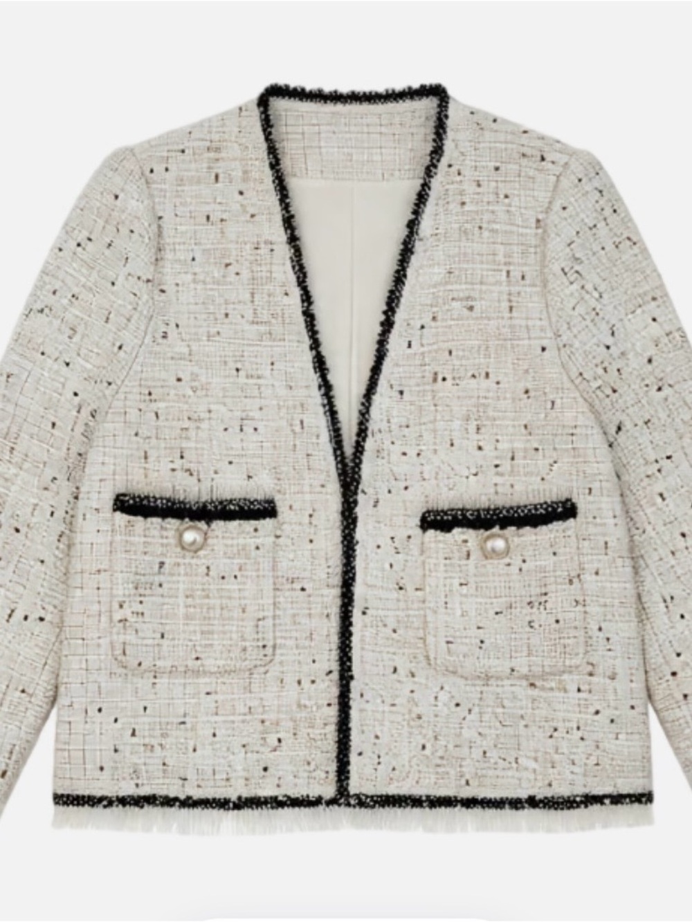 Zara Cream Tweed Jacket with Black Trim